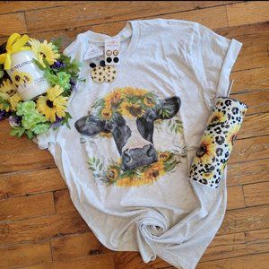 Bella Canvas Cow & Sunflower Graphic Tee